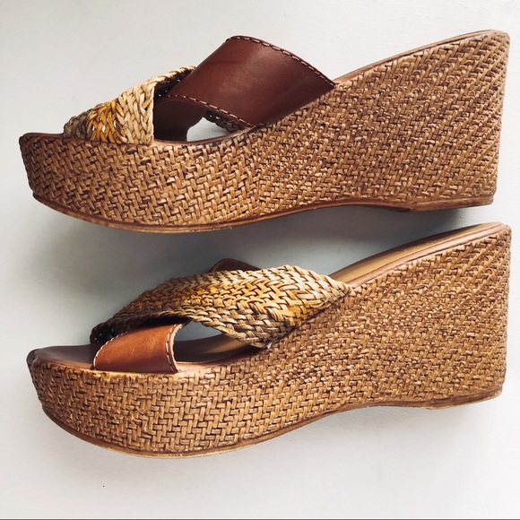 Shoes - Sotto Sopra Tan Wedge Platform Sandals